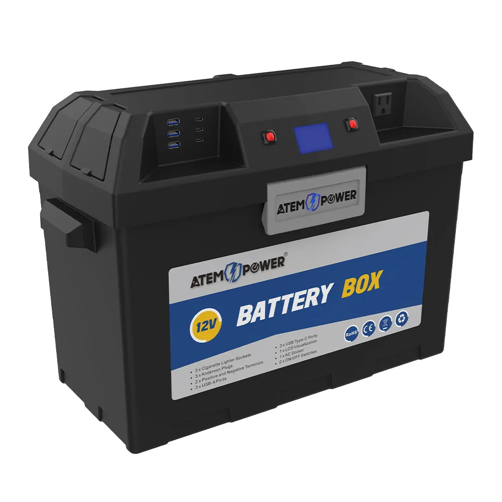 Atem Power 12V AGM Deep Cycle For Boat Camping Caravan Battery Box