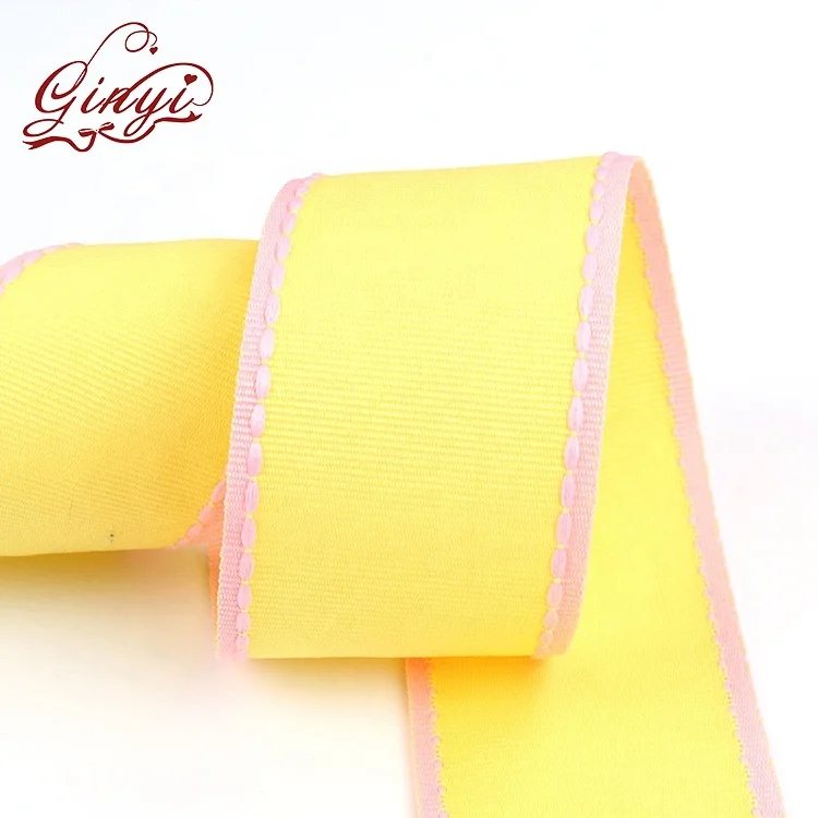 Оптовая продажа боковая стежка Grosgrain лента 3 дюйма ленты полиэстер/хлопок одноцветные узорные