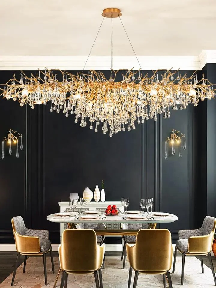 Modern hotel living room golden luxury crystal ceiling chandeliers aluminium pendant lights