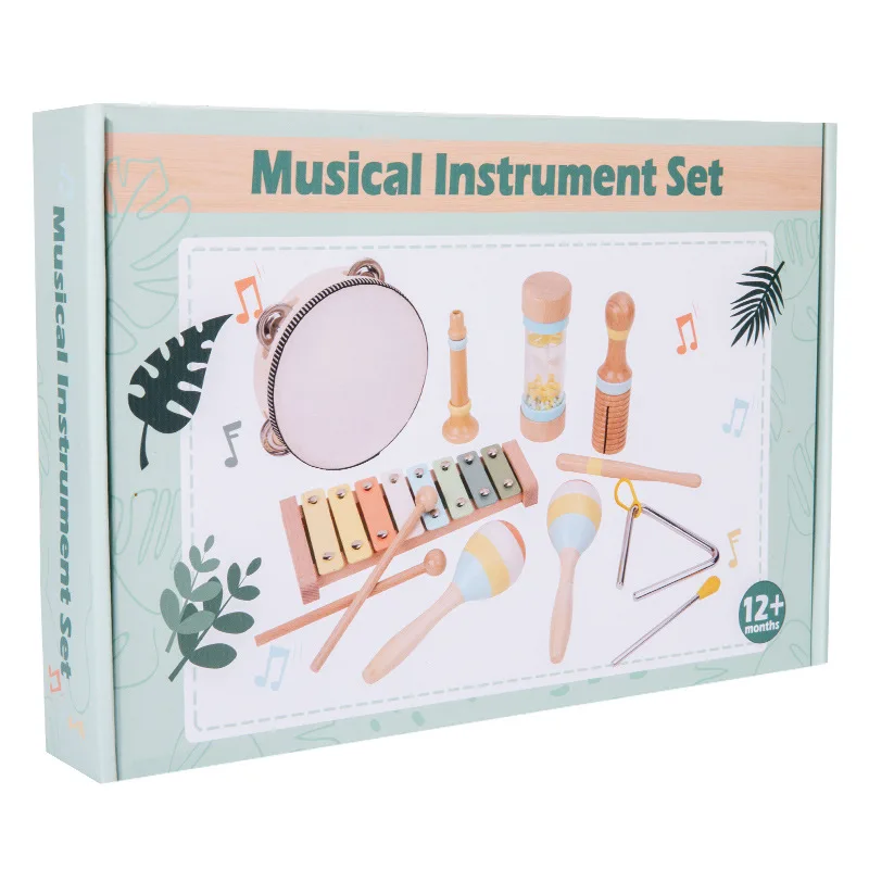 Wholesale Wooden Musical Instrument Set Tambourine Xylophone Toys Early Learning Montessori Baby Musical Toys for Toddlers 1-3