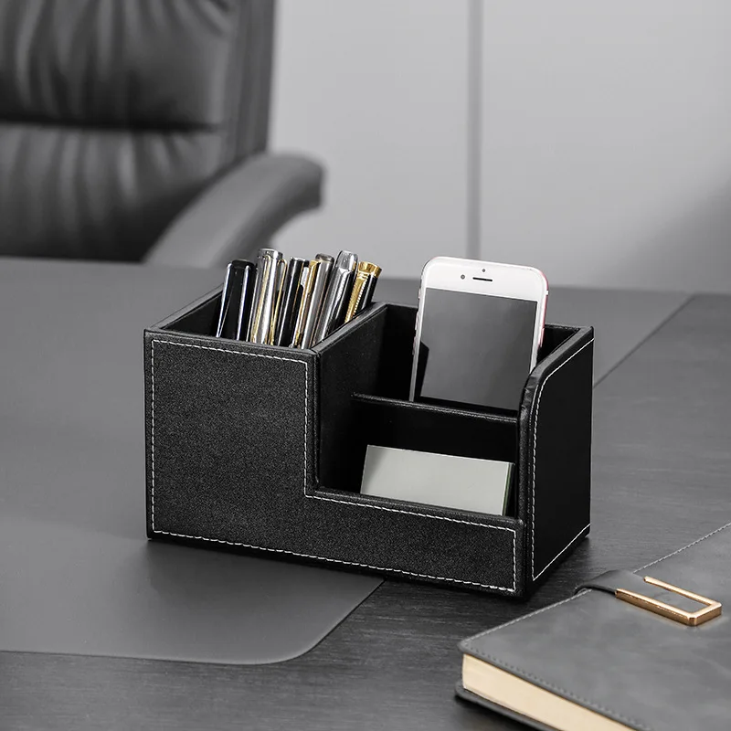 Hot Sale Custom Home Office PU Leather Pen Holders Pencil Container Business Name Card Target Desk Organizer