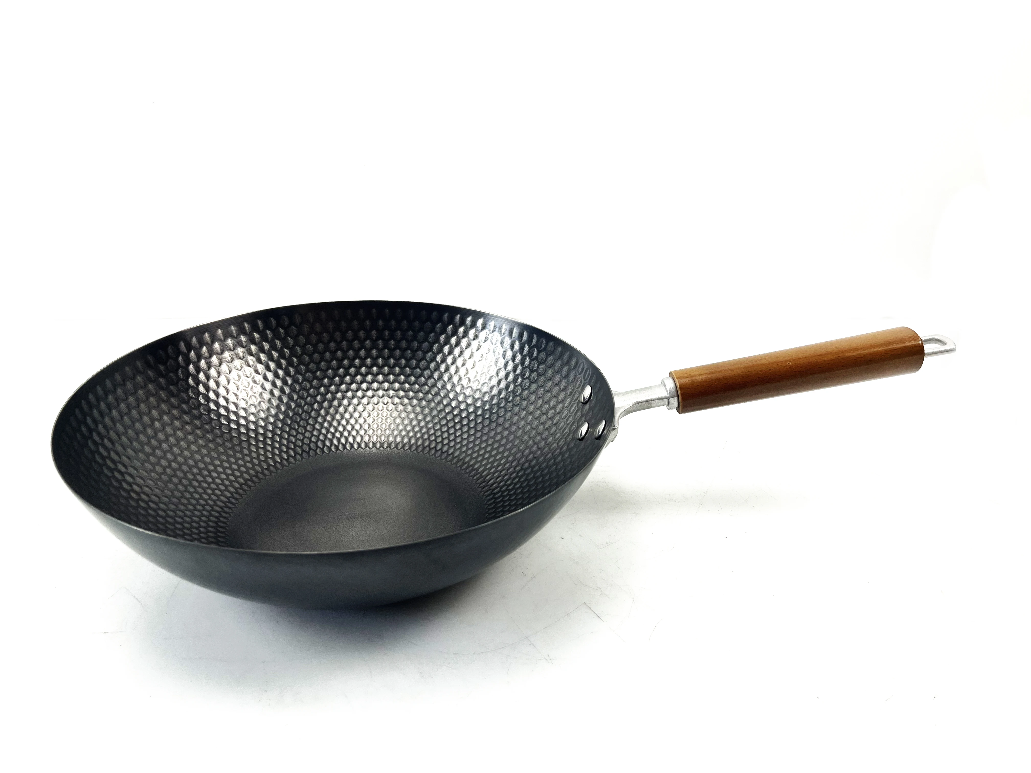 New Arrival 30 cm Nitriding Wok Diamond Design Wok Pan Wooden handle Woks & Stir-fry Pans w/o Coating
