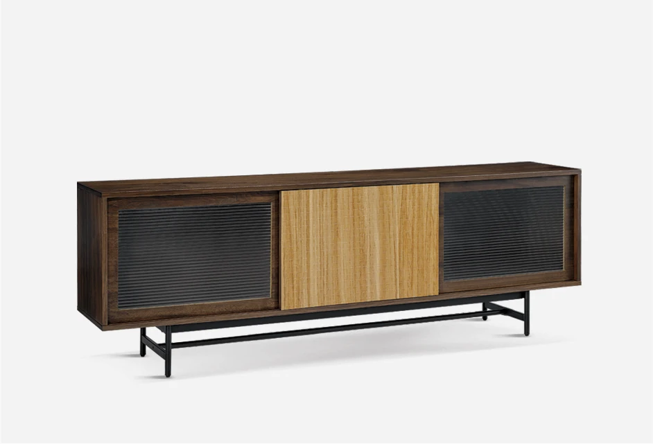 Factory made long size sideboard with painting oak veneer top and metal leg sideboard