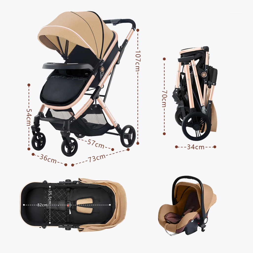 Luxury Multifunctional Foldable High Landscape Kids Pushchair Cart Travel Carriage Pram 3 in 1 Baby Stroller
