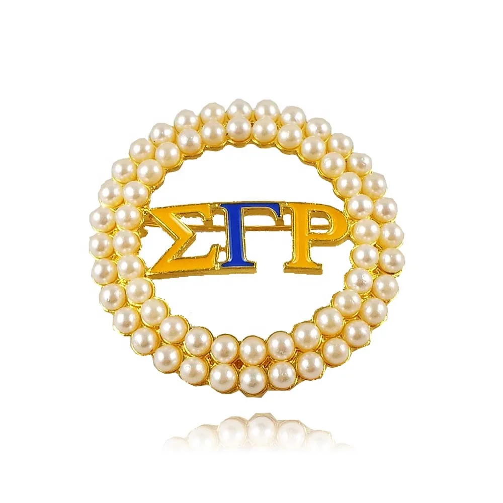 Sigma Gamma Rho Sorority Color Rhinestone Crystal Pearl Brooch Broach Lapel Pin Gift Jewelry