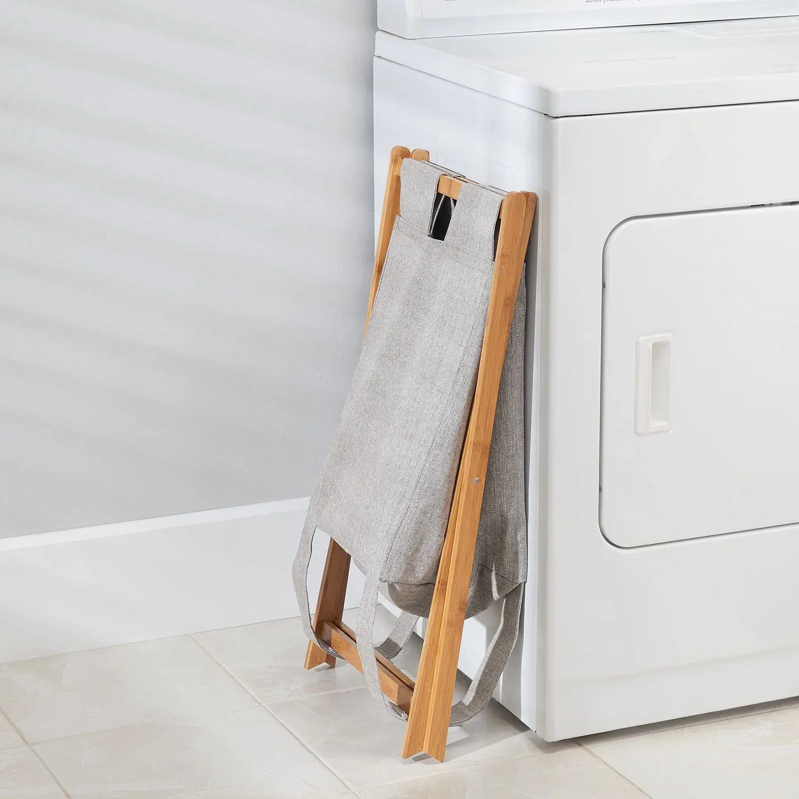 Bamboo Wood Laundry Hamper Sorter Cart, Portable and Collapsible Folding Clothes Basket Storage with Removable Poly/Cotton Liner