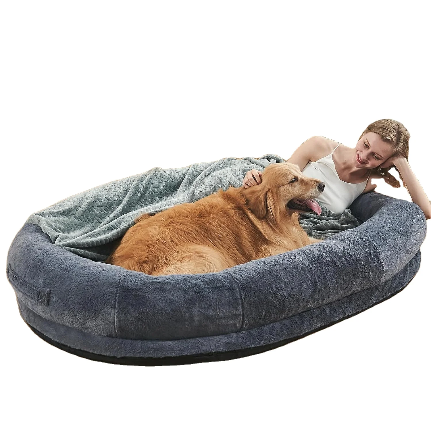 Human Dog Bed for People Adults, Calming Human Size Giant Dog Bed Fits Pet Families Supportive Mat and Storage Pocket