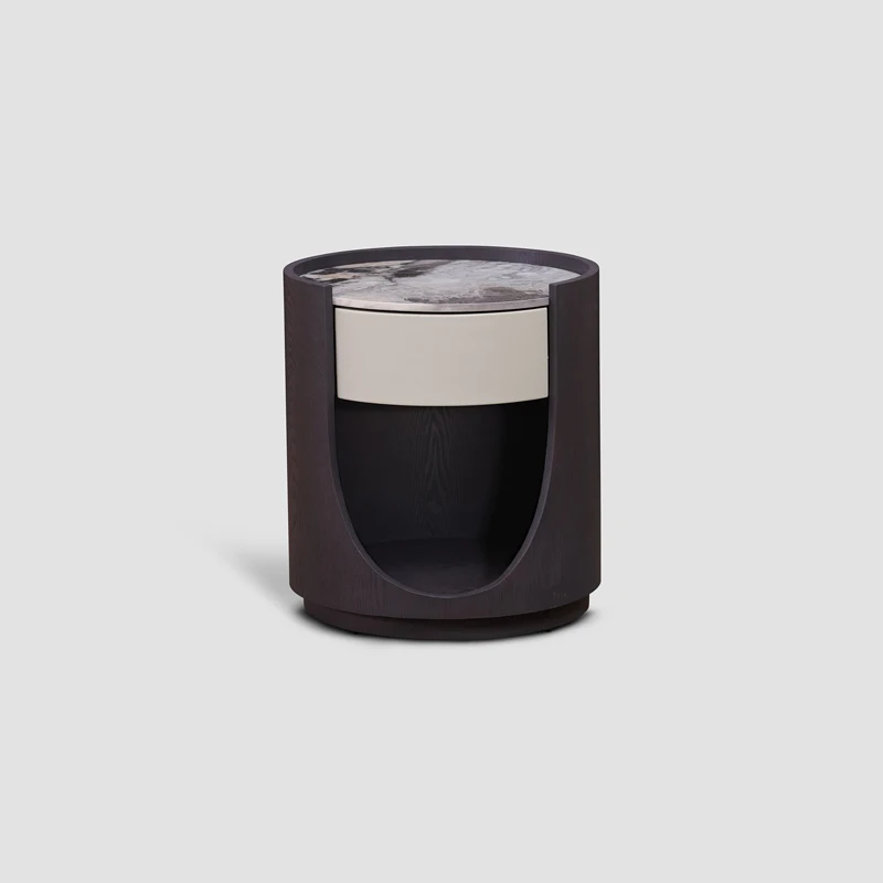 Luxury Bedroom solid wood customized round night stand with drawers cabinet bedside table