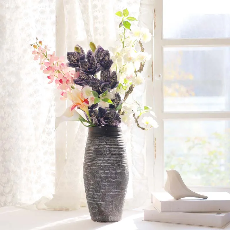 Cheap Oriental Farmhouse Coarse Pottery Pot Rustic Vintage Large Floor Flower Vase for Home Decor