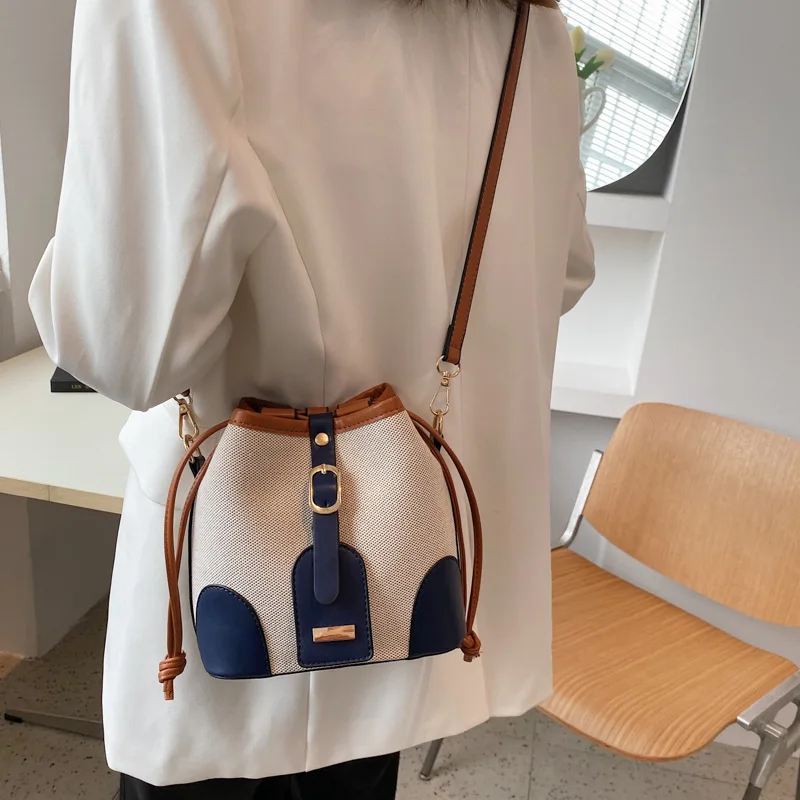 Designer Ladies Brand Fashion Luxury Shoulder Messenger Handbags Women All-match Drawstring Bucket Tote Bags Small Canvas Bag