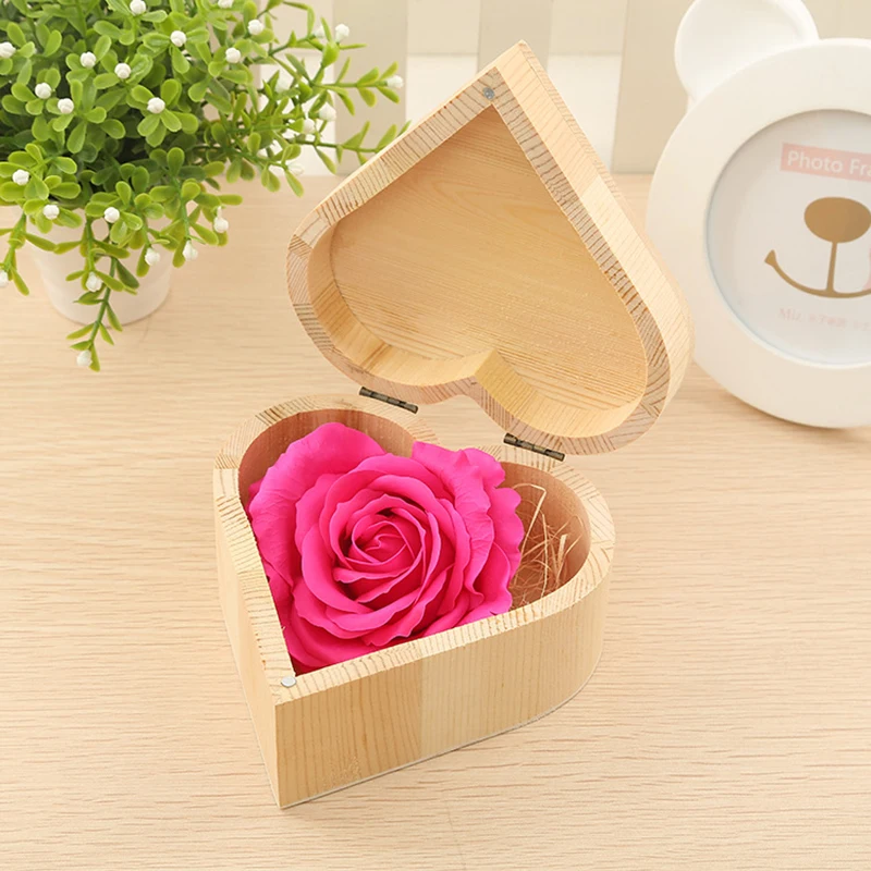 High Quality Single Artificial Soap Rose Flower Romantic Handmade with Wooden Box Multi Color