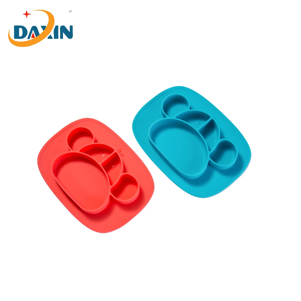 New Arrival Monkey Shape Custom Divided Infant Food Silicone Waterproof Non-slip Mat Baby Kids Feeding Plate