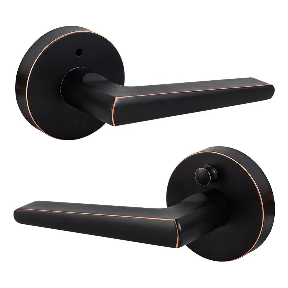 Free Sample Zinc Alloy Privacy Tubular Latch Lock Lever Handle Lockset Black Door Handle