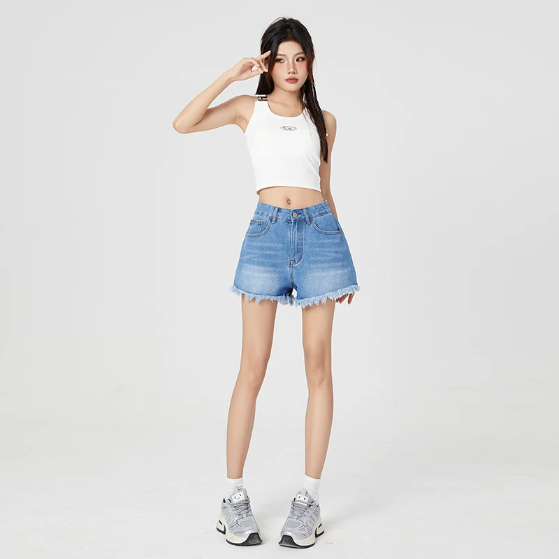 Summer Vintage Sweet Style Denim Shorts Women Korean Cute Tassel Short Pants