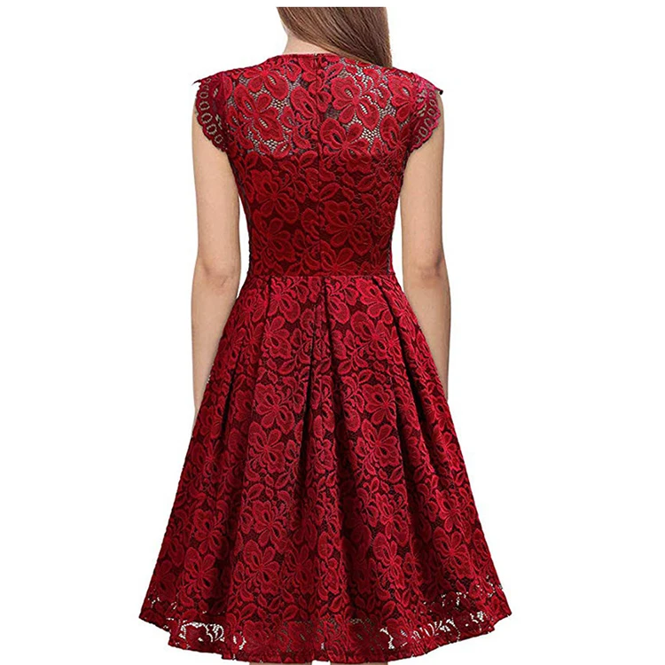 Hot Selling Elegant Casual Dresses Women Clothing Party Bridesmaid Dress Vintage V-neck Plus Size Lace Evening Dress
