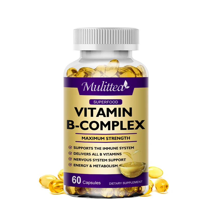 Factory Hot Sale 60 pcs (B12, B1, B2, B3, B5, B6, B7, B9, Folic Acid & Biotin) Vitamin B Complex Capsules