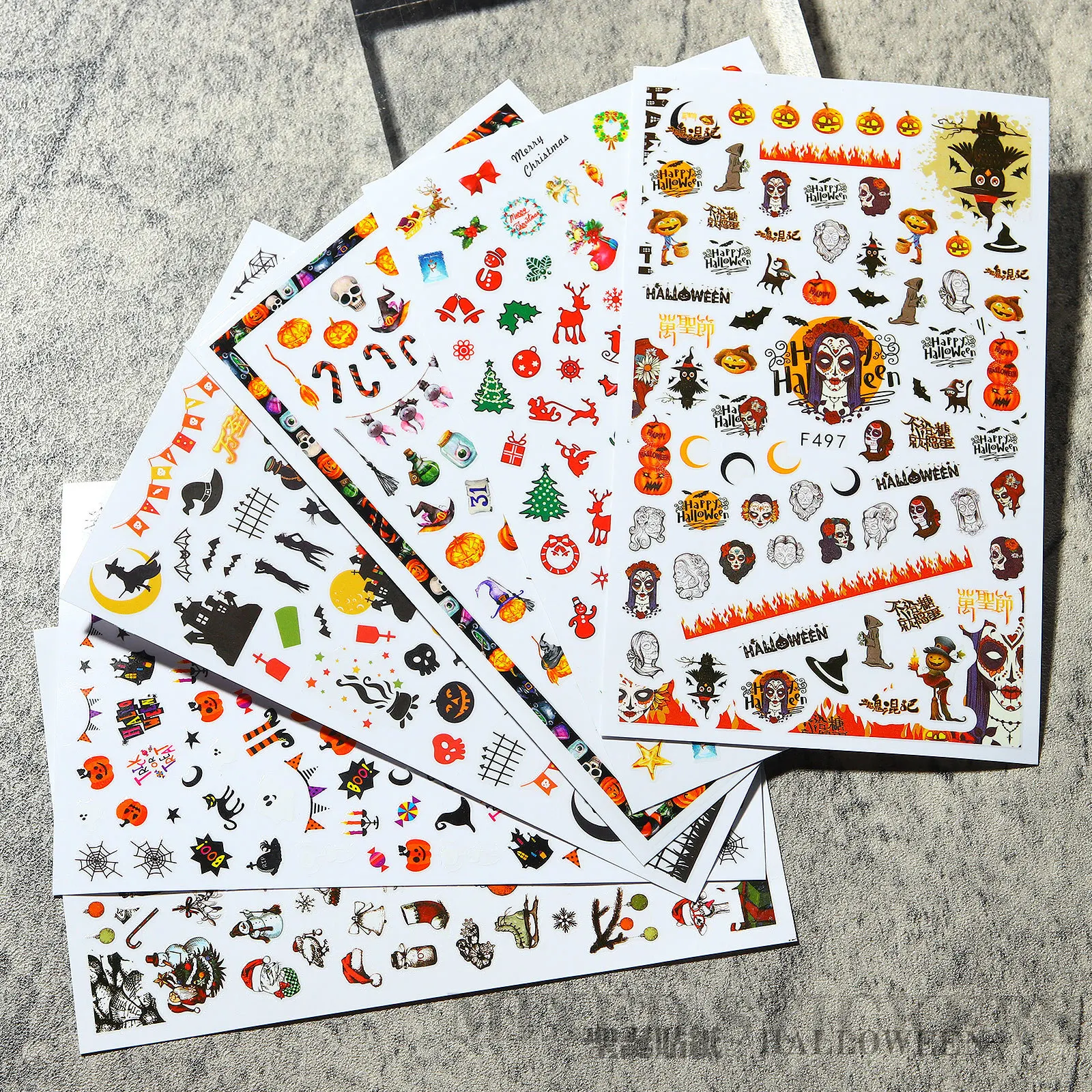 Beauty Halloween Nail Sticker Christmas Nail Art Design Adhesive Tattoo Lips Pumpkin Decals for DIY Nail Tips Decoration Decor