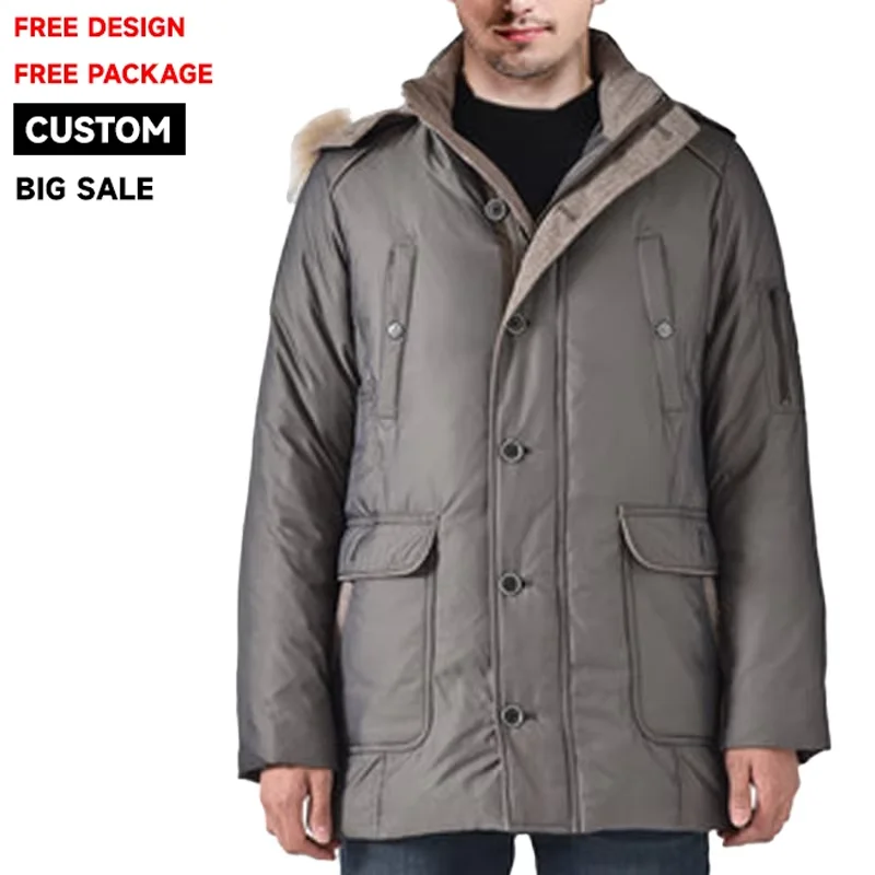 Best Quality 100% Polyester Custom Puffer Jacket Faux Fur Down Winter Coat For Men