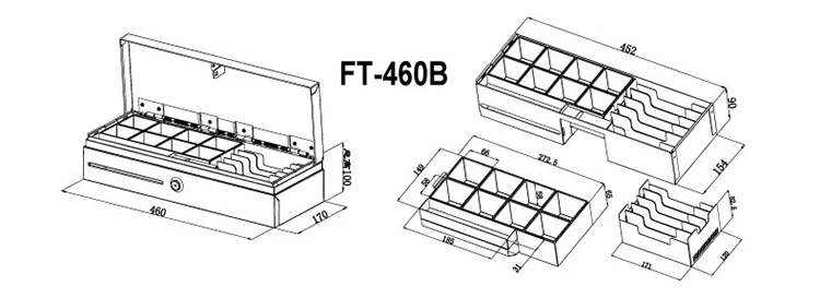 FT-460 Pos system metal material 3-position lock mini flip top cash drawer