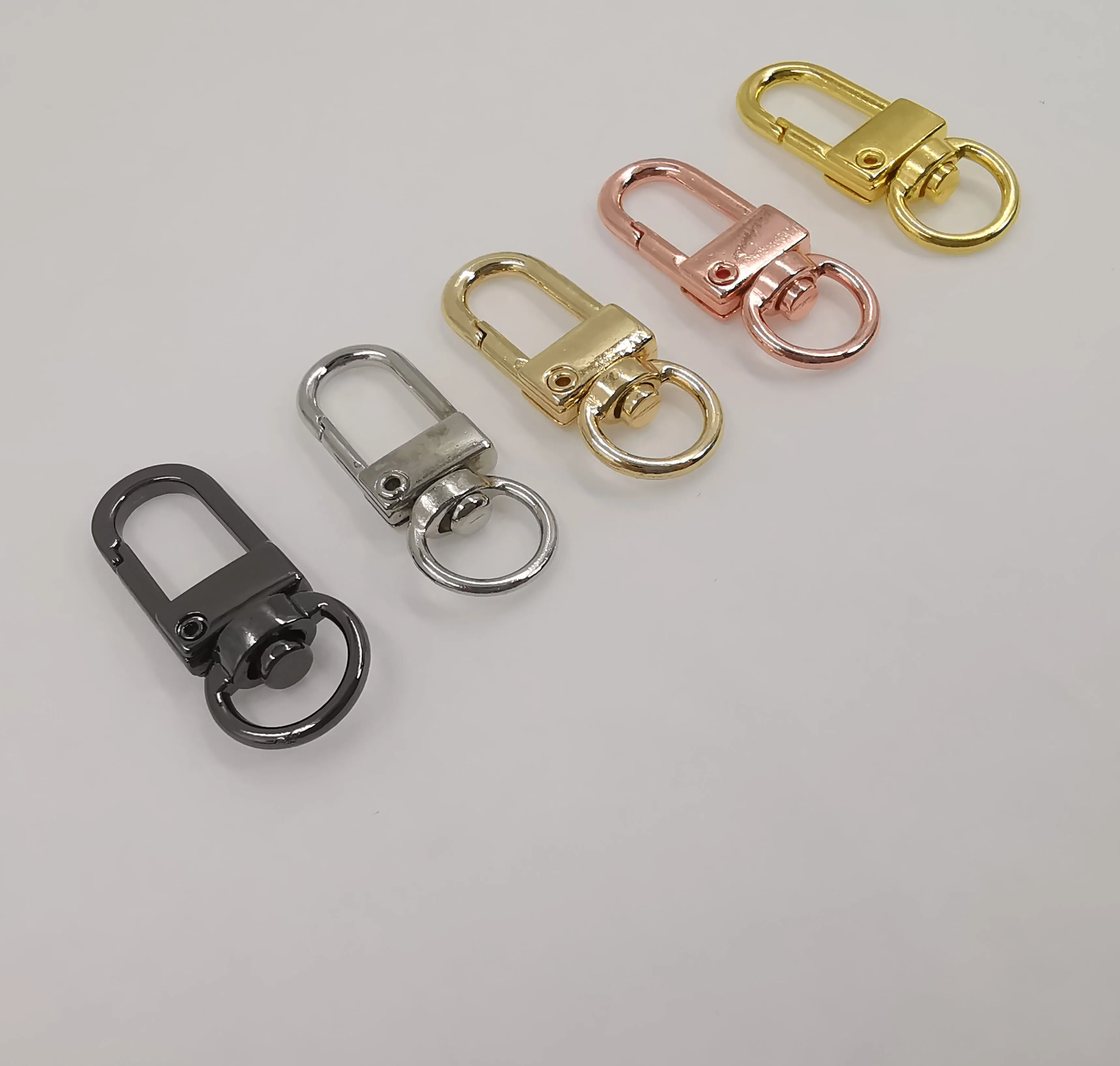 2.5Inch Small Mini  Rose Gold Heart Shape Rotating Ring Swivel Snak Hook Clip Clasp Coloured Silver 22Mm  Keyring With Ball Bead