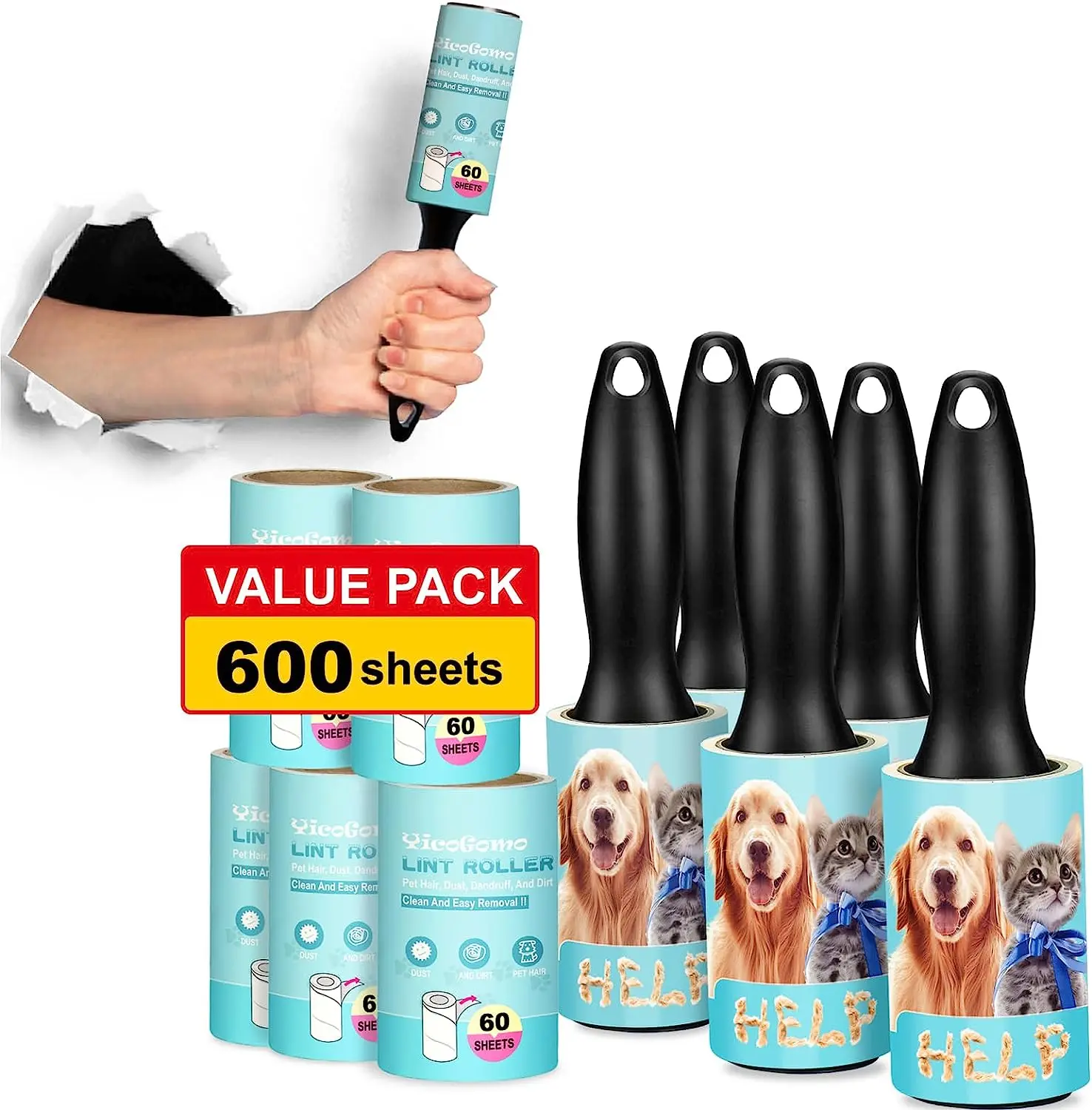 Dust Lint Pet Hair Extra Sticky Remover Rollers for Couch Furniture Clothes Dog & Cat Hair Removal