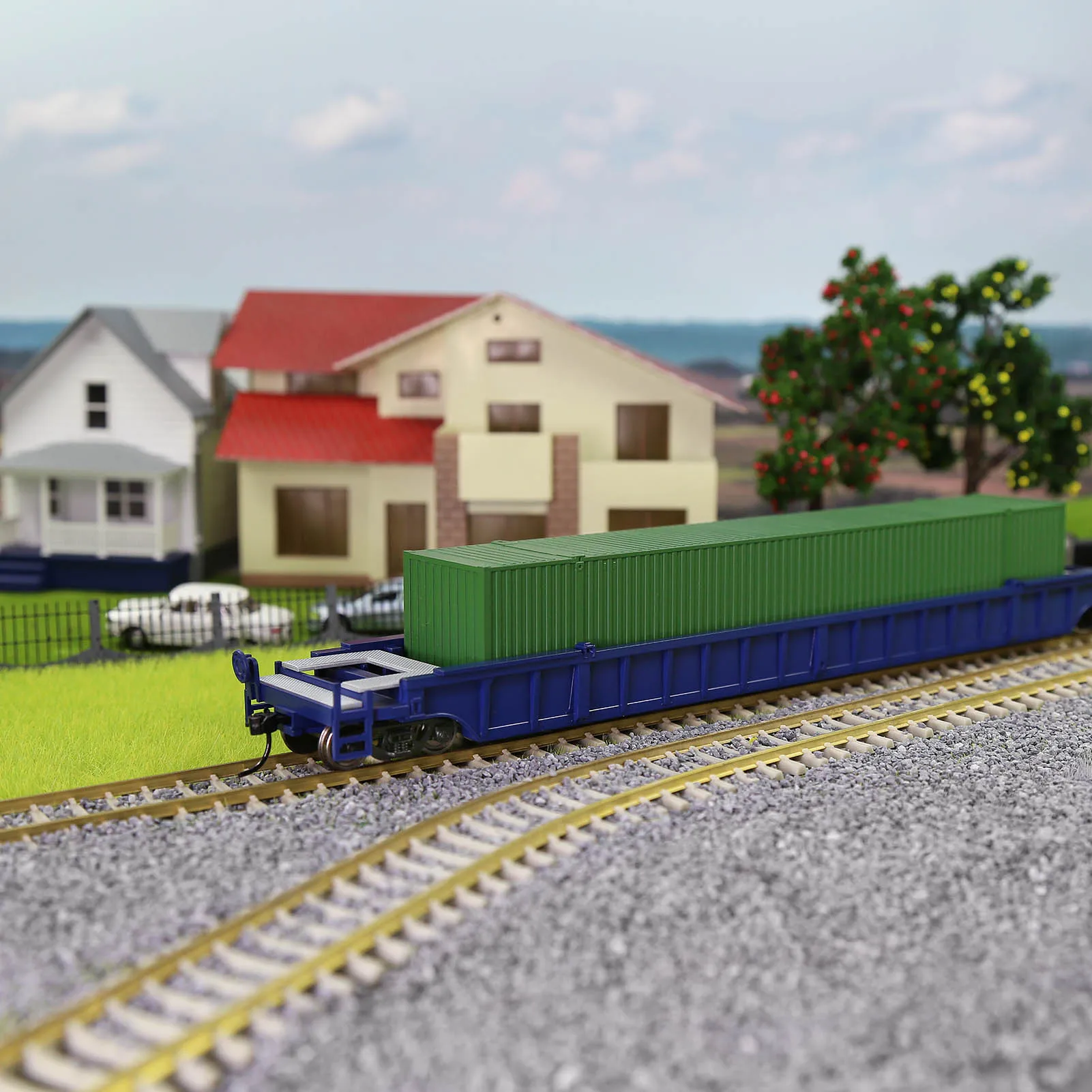 C8759 Model Railway HO Scale Train 53ft Flat Car 1:87 Wagon Freight Car Well Car