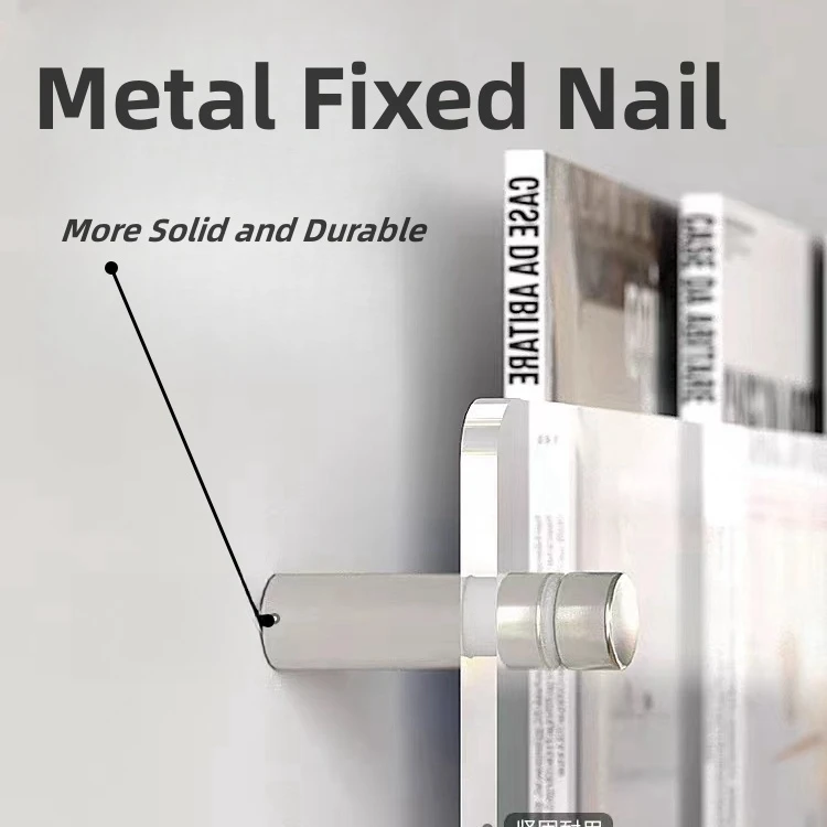 Factory Wholesale Acrylic Wall Mounted Rack Metal Nail Household Storage Easy Instal Hanging Acrylic Bookshelves