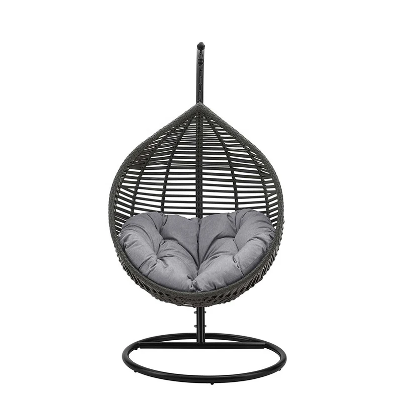 Modern Garden Furniture Courtyard Outdoor Patio Balcony Rattan Egg Hanging Single Color Cushion Swing Egg Pod Chair with Stand