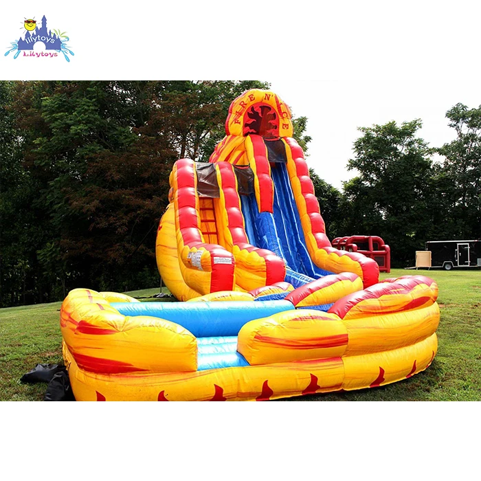 Hot selling large adult size outdoor plastic fire and ice water slide with pool for sale commercial