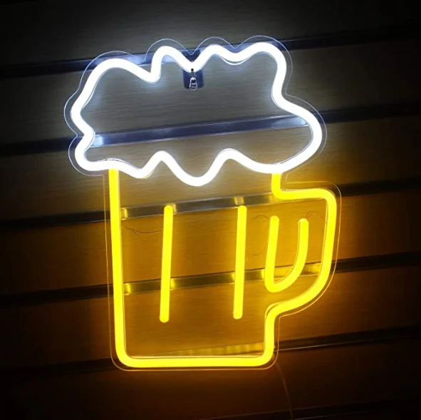 
Beer Shaped Neon Sign Led Neon Light Yellow White Decorative Lights Wall Decor for Restaurant Bar Nightclub Beach Store Design 