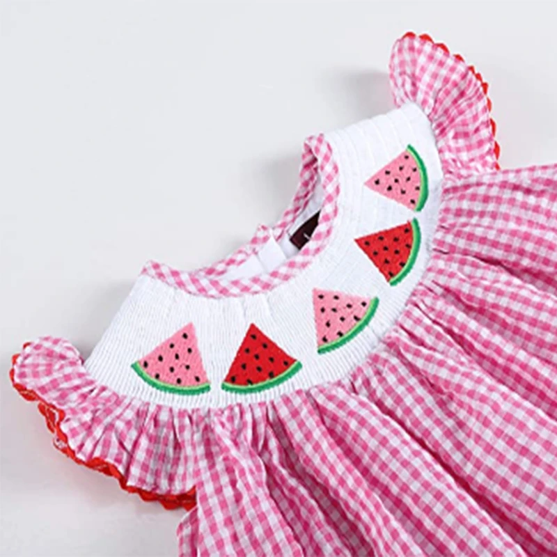 Cute Fruit Printed Baby Beach Dresses Wholesale Fashion Monogrammed Customized Summer Beach Watermelon Printed Baby Dresses