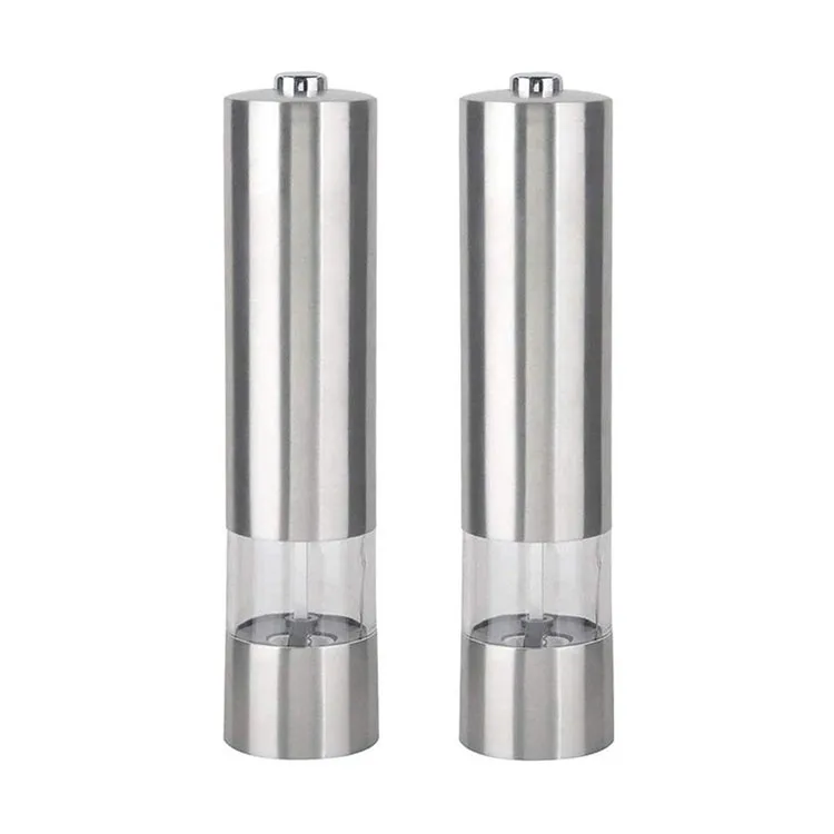 2 in 1 stainless steel glass battery operated automatic small travel salt pepper mill