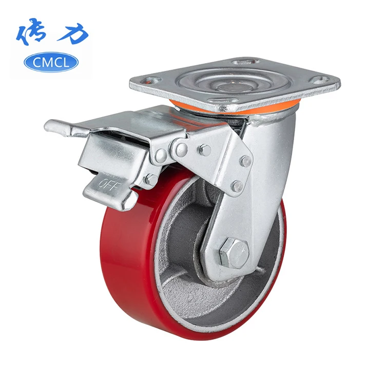 Trolley wheels heavy duty red pu 4 inch locking casters load 400 kg wheel castor