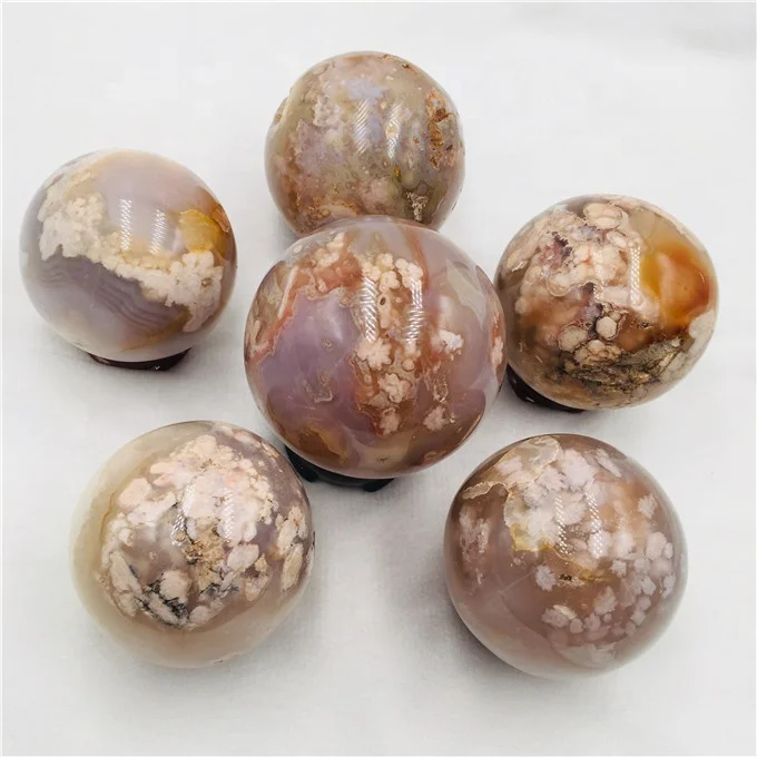 High quality natural crystal stone sakure quartz ball cherry blossom agate sphere for decoration