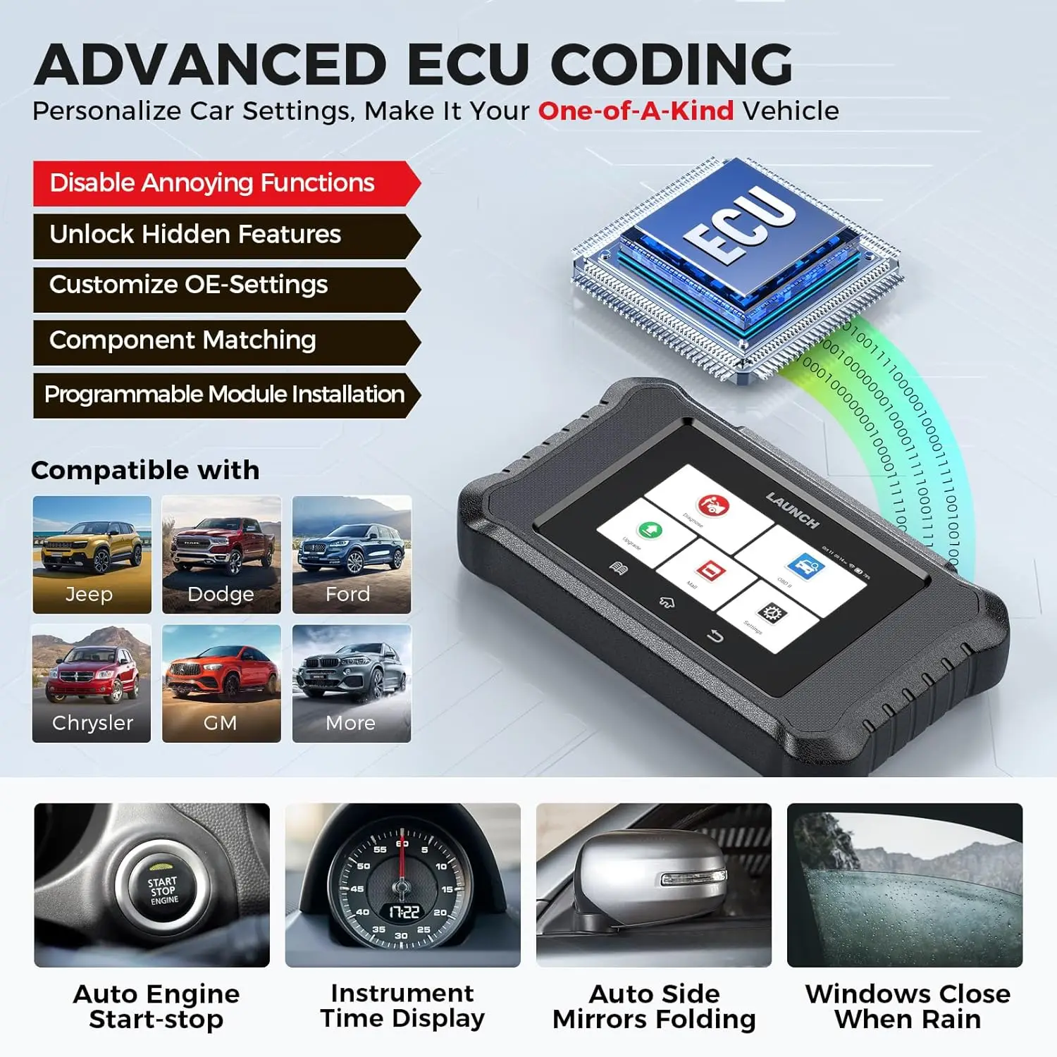 Launch Creader Elite 2.0 FGC Comprehensive 12V OBD2 Auto Diagnostic Tool All Service Code Reader for Ford/GM/Chrysler Cars