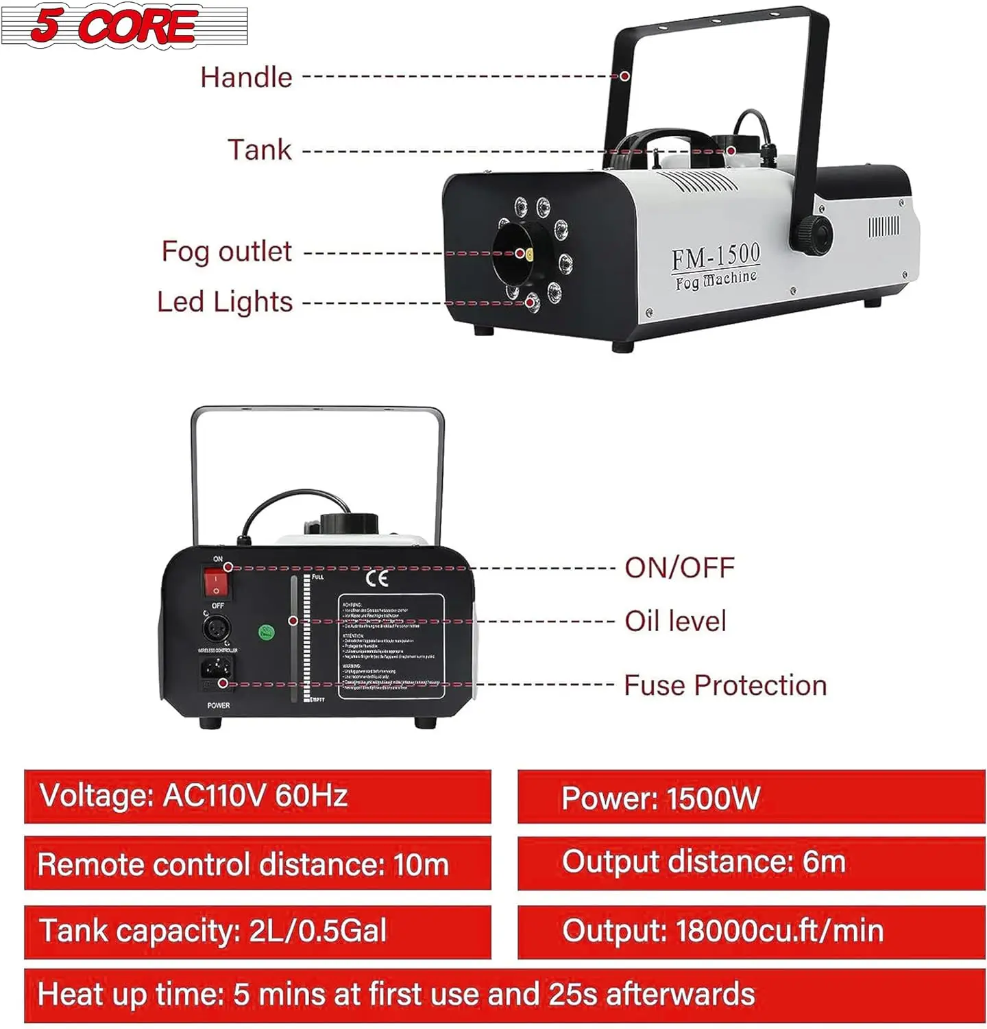 Topflashstar 1500w  LED Strong Output Remote Control Fog Machine New Model Smoke Machine Halloween Party Stage Wedding Factory