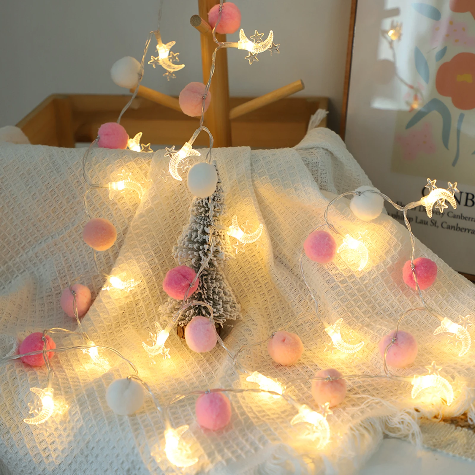 String Lights 6.56 Feet Pom Pom String Kids Bedroom Room Classroom Birthday Decor Fairy Lights Battery Operated String Lights