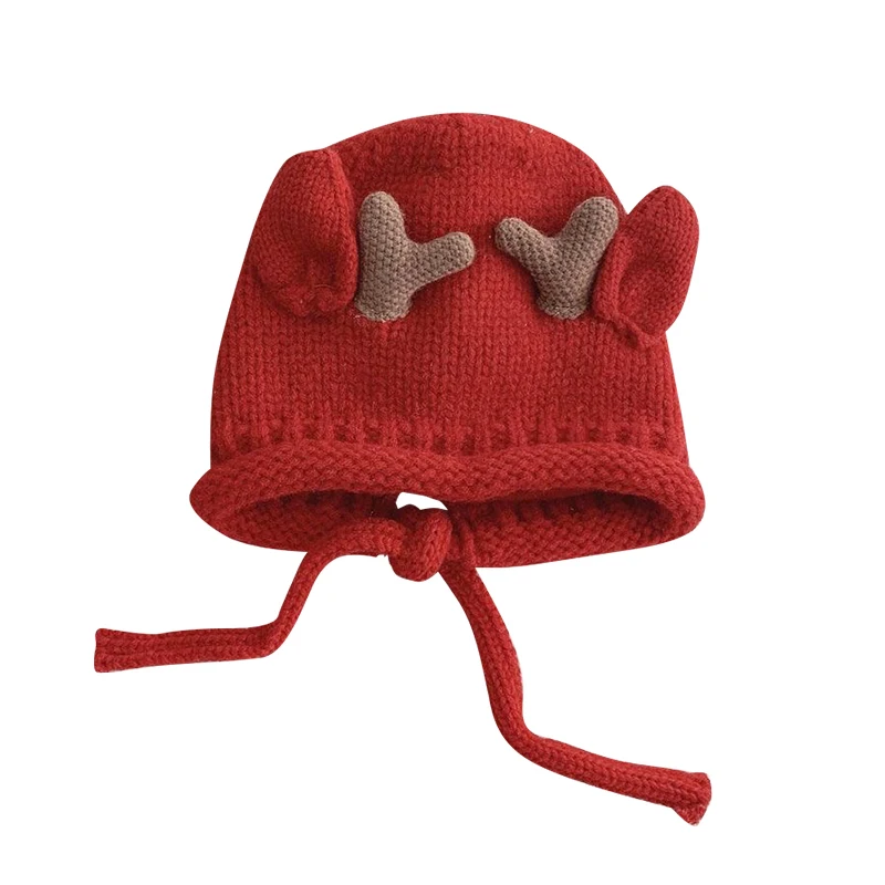 Hats & Caps Ins winter infant wool double-layer thickened ear cap Baby Christmas deer horn knitted hat warmIvy Hats
