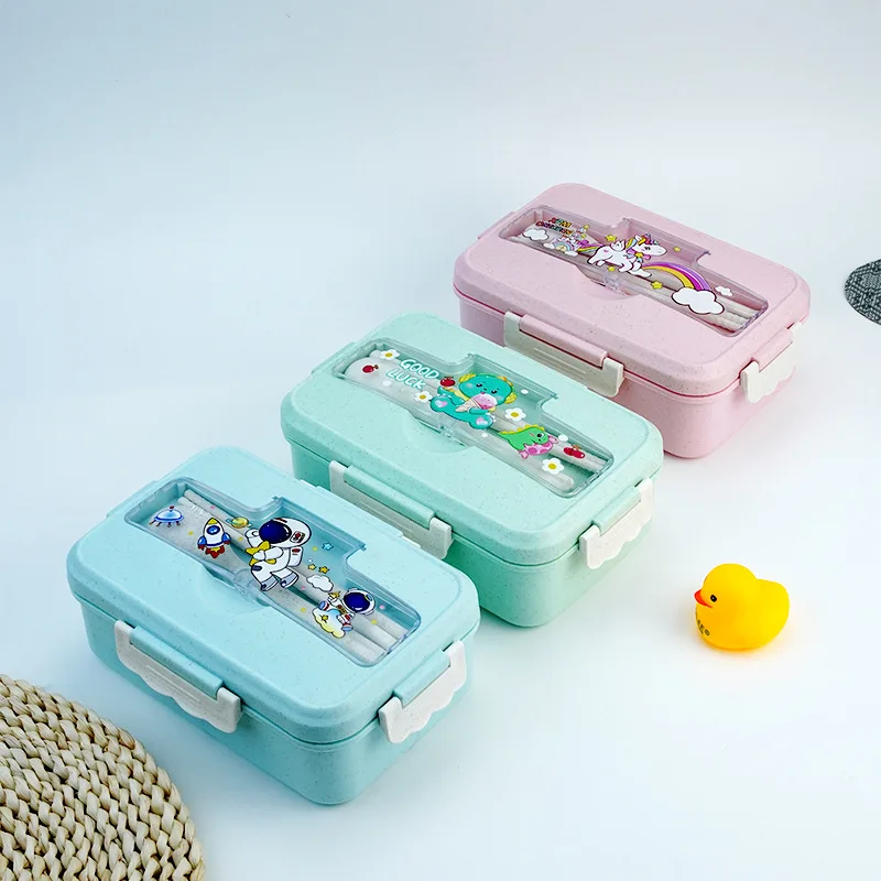Plastic Portable Compartment Microwave Safe Children Leak Proof Food Packaging Wheat Straw Adult Office Lunch Box Bento Tiffin