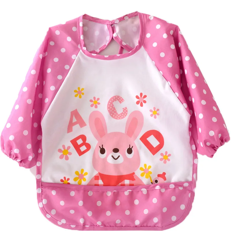 wholesale 0-3 years overall printed tie baby bibs long sleeves waterproof baby messy play apron
