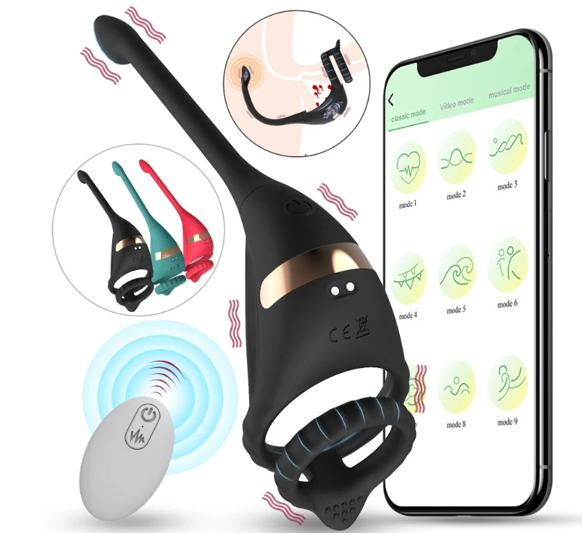 dropshipping APP remote control double ring double shock lock fine ring rear court silicone anal plug vibrator
