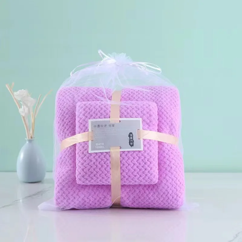 Embroidery Flower Pattern Bathroom Bath Face Soft Super Absorbent Coral Fleece Towel Gift Sets for Hotel Home