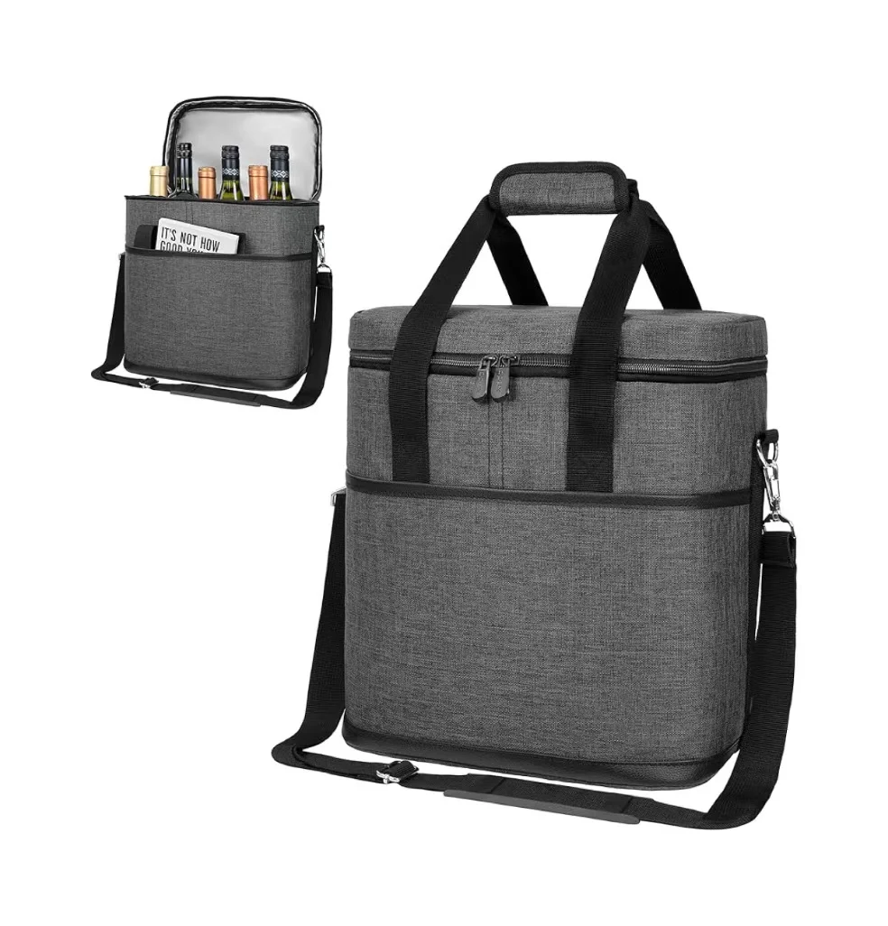 Portable 600D Insulated 6 Bottles Custom New Design Leakproof Tote With Removable Compartment Camping BBQ Wine Cooler Bag