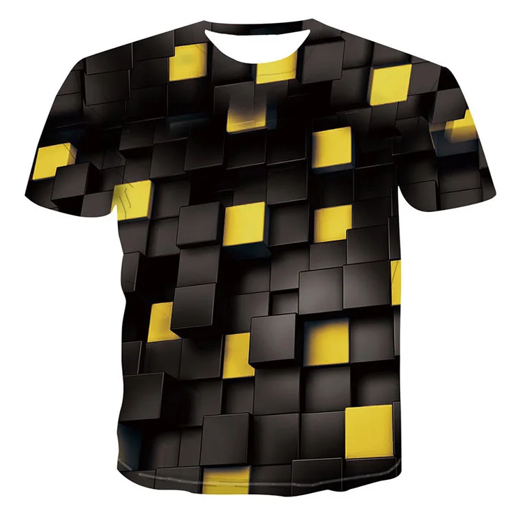2023 OEM ALLFLY Factory Wholesale 3D square Pattern Printed Polyester Sublimation T Shirt For  Diy Printing Logo graphic tees
