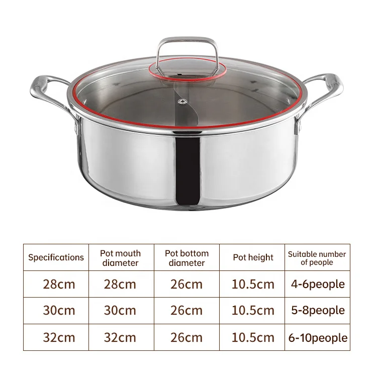 New Arrival Kitchen 28cm Tri-Ply Hotpot Cookware Cooking Soup Stock Pot Induction 304 Stainless Steel Hot Pot
