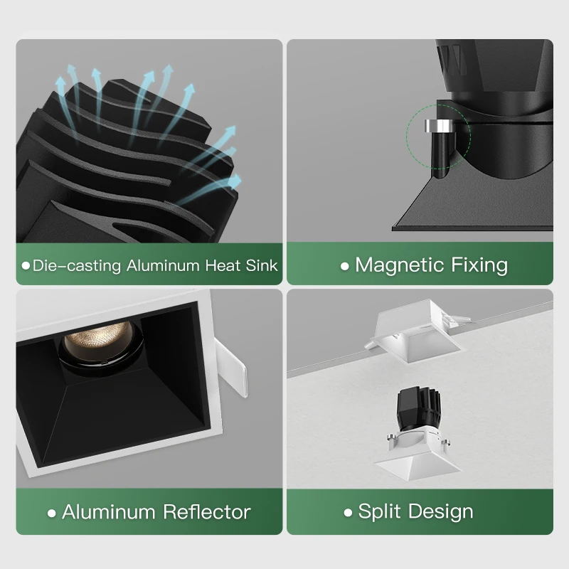 XRZLux 10W Trimless Recessed LED Downlight ETL cETLus Down Light LED Aluminum Anti-glare Square Indoor Ceiling Spotlight