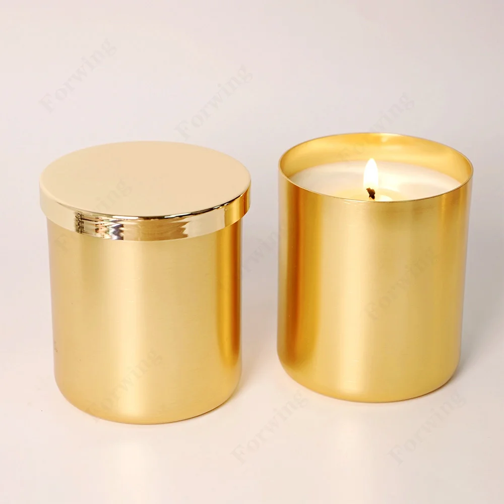 Gold Metal Aluminum Candle Container Aromatherapy Cylinder Candle Holder with Mirror Lid Elegant Metal Lantern Jar Home Decor