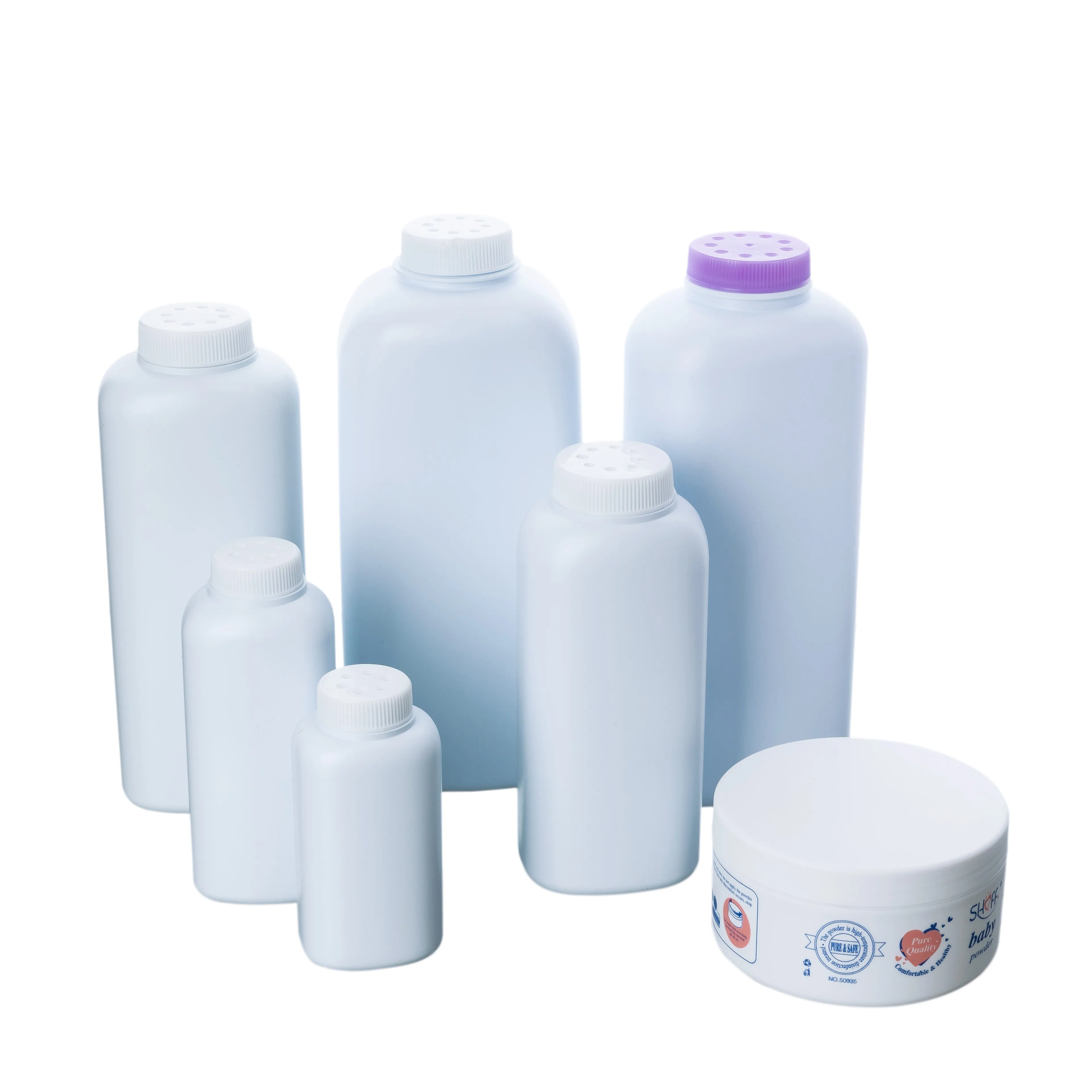 Custom Grefillable HDPE White Plastic Empty Baby Talkum Talcum Powder Container Bottle And Jar Manufacturer With Sifter, Puff