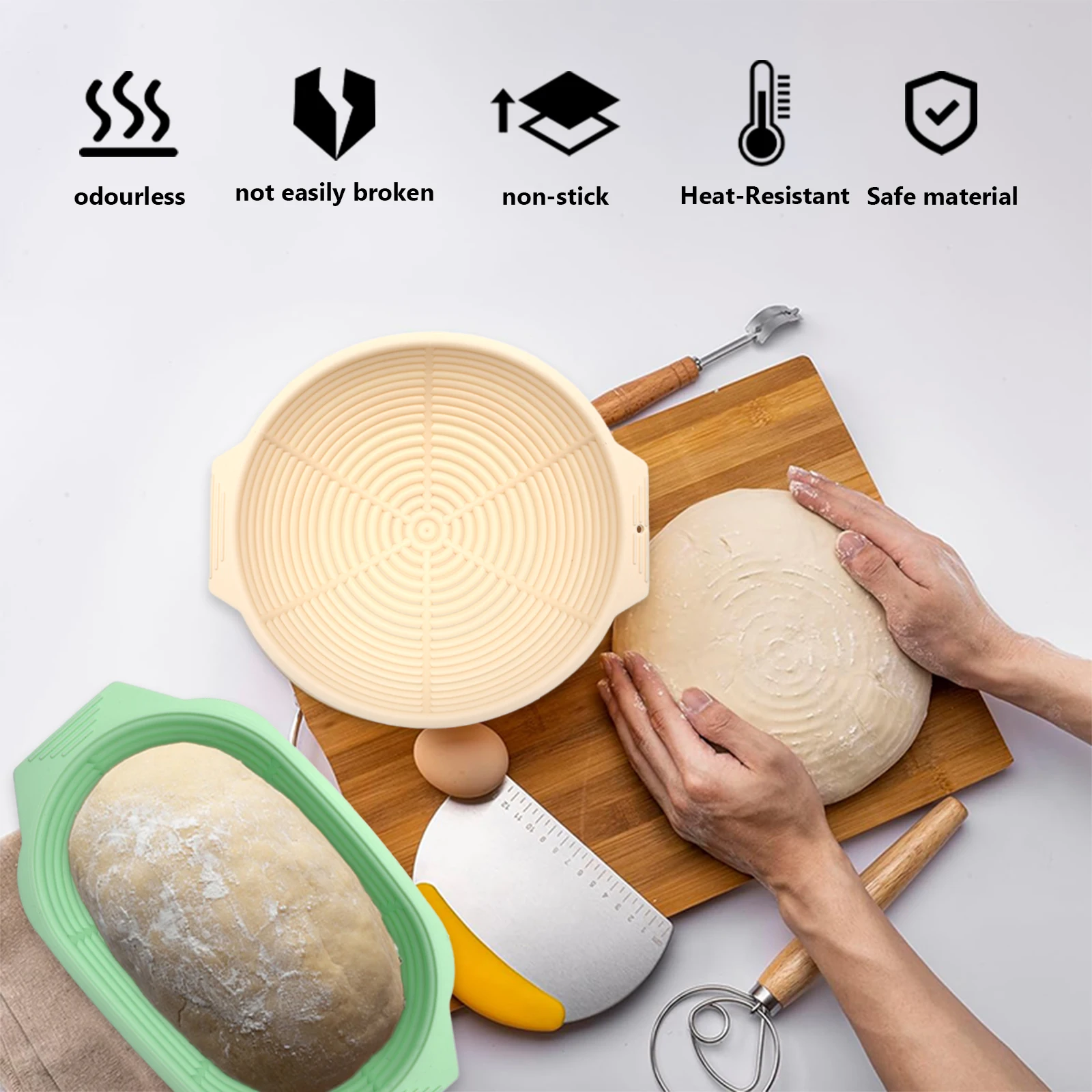 Custom Round Oval Square Reinforced Rattan Shaped Folding Baguette Proof Bread Sour Dough Starter Kit Fermentation Basket