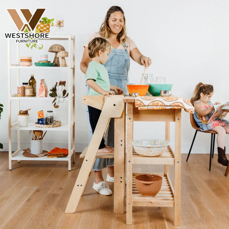 Montessori Wooden Kitchen Helper Step Learning Tower Klappbar Children Stool Adjustable Height Foldable Learning Tower
